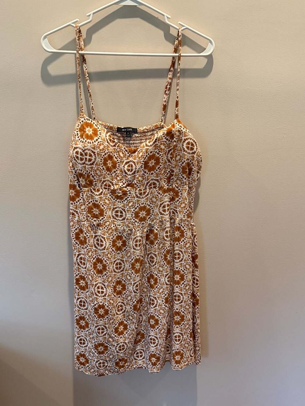 New Look Rust Geometric Tile Print Smocked Back Sun Dress Size 2X